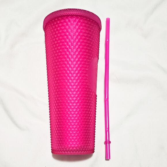 Starbucks New 2021 Neon Pink soft touch diamond studded Venti tumbler 24 oz - Picture 2 of 14